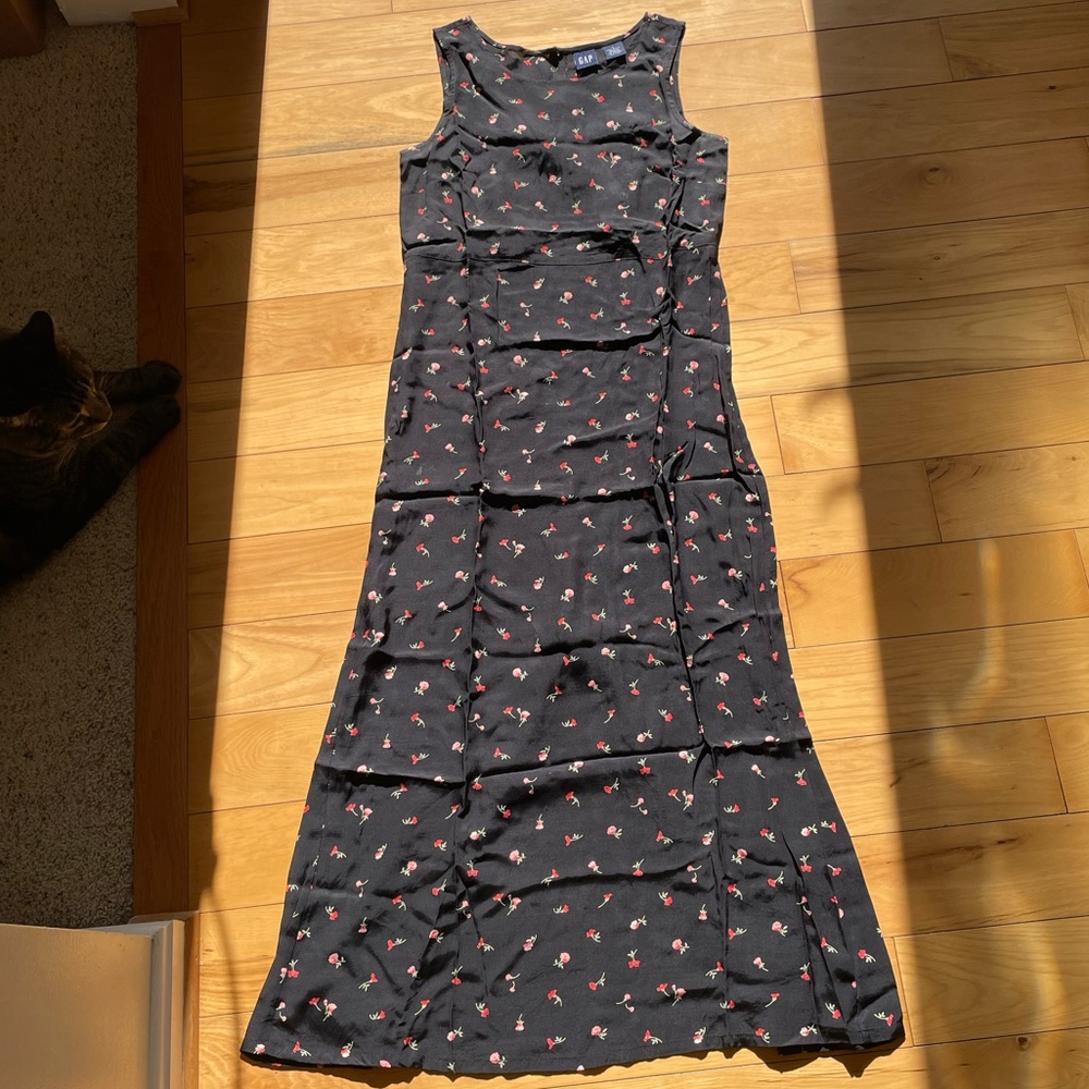 GAP Black Floral Tie-Back Maxi Dress